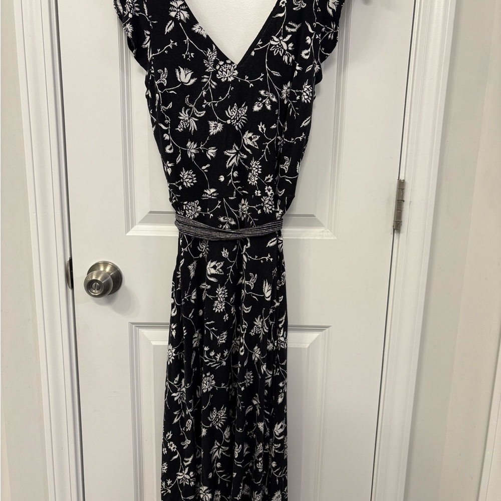 LOFT Black Maxi Sundress with V-Neck and Flutter Sleeves